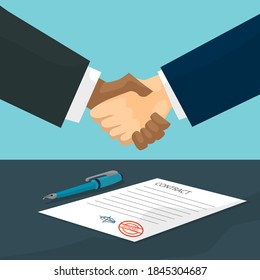 Handshake. Shaking hands business vector illustration, symbol of success business deal or contract, happy partnership or friendship, greeting shake, agreement, casual handshaking agreement concept. 
