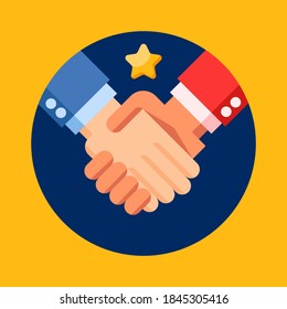 Handshake. Shaking hands business vector illustration, symbol of success business deal or contract, happy partnership or friendship, greeting shake, agreement, casual handshaking agreement concept. 