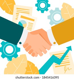 Apretón de manos. Sacudiendo las manos la ilustración de vector de negocio, símbolo de éxito de negocio o contrato, asociación feliz o amistad, saludo temblor, acuerdo, concepto de acuerdo casual de intercambio de manos. 