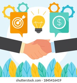 Handshake. Shaking hands business vector illustration, symbol of success business deal or contract, happy partnership or friendship, greeting shake, agreement, casual handshaking agreement concept. 