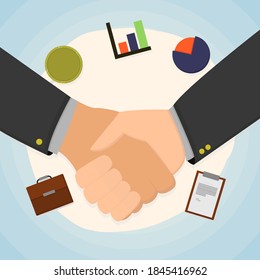 Handshake. Shaking hands business vector illustration, symbol of success business deal or contract, happy partnership or friendship, greeting shake, agreement, casual handshaking agreement concept. 