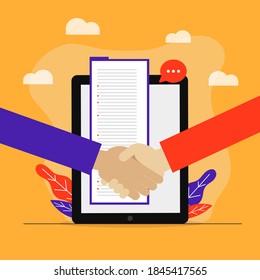 Handshake. Händeschütteln Sie geschäftliche Vektorgrafik, Symbol des Erfolgs Business Deal oder Vertrag, glückliche Partnerschaft oder Freundschaft, Grußschütteln, Vereinbarung, lockeres Händeschütteln Agreement Konzept. 