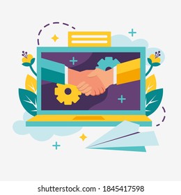Handshake. Händeschütteln Sie geschäftliche Vektorgrafik, Symbol des Erfolgs Business Deal oder Vertrag, glückliche Partnerschaft oder Freundschaft, Grußschütteln, Vereinbarung, lockeres Händeschütteln Agreement Konzept. 
