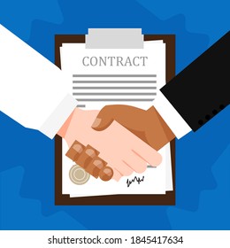 Handshake. Shaking hands business vector illustration, symbol of success business deal or contract, happy partnership or friendship, greeting shake, agreement, casual handshaking agreement concept. 