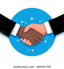 Handshake. Shaking hands business vector illustration, symbol of success business deal or contract, happy partnership or friendship, greeting shake, agreement, casual handshaking agreement concept. 