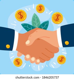 Apretón de manos. Sacudiendo las manos la ilustración de vector de negocio, símbolo de éxito de negocio o contrato, asociación feliz o amistad, saludo temblor, acuerdo, concepto de acuerdo casual de intercambio de manos. 