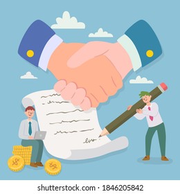 Handshake. Shaking hands business vector illustration, symbol of success business deal or contract, happy partnership or friendship, greeting shake, agreement, casual handshaking agreement concept. 