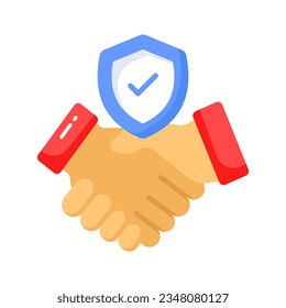 Handshake and shield, business agreement insurance, deal insurance, insurance policy icon