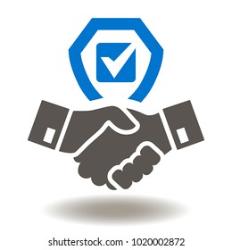 Handshake Shield Check Mark Icon Vector. Trust Commitment Business Illustration.
