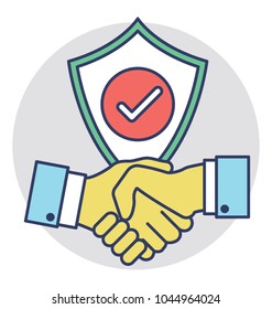 
Handshake shield with check mark symbol of trust 
