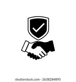 Handshake and shield icon isolated on white background