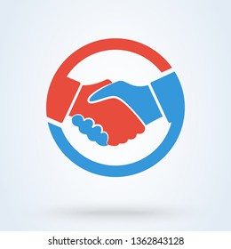 Handshake sign in the circle, on white background. Vector illustration