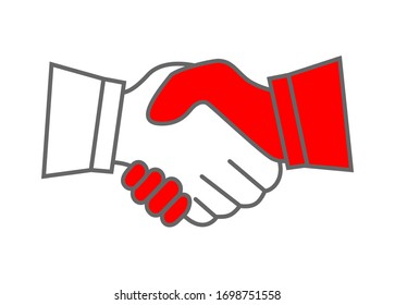 Handshake sign icon. Successful business symbol. Danger handshake icon. Avoiding physical contact and coronavirus infection. Forbidden handshake symbol concept. Vector illustration.