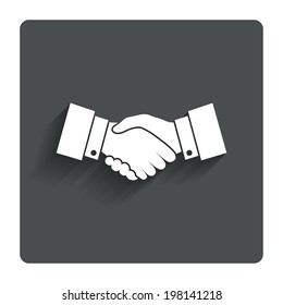 Handshake sign icon. Successful business symbol. Gray flat button with shadow. Modern UI website navigation. Vector