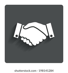 Handshake sign icon. Successful business symbol. Gray flat button with shadow. Modern UI website navigation. Vector