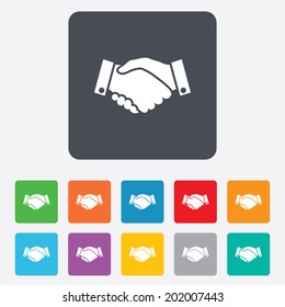 Handshake sign icon. Successful business symbol. Rounded squares 11 buttons. Vector