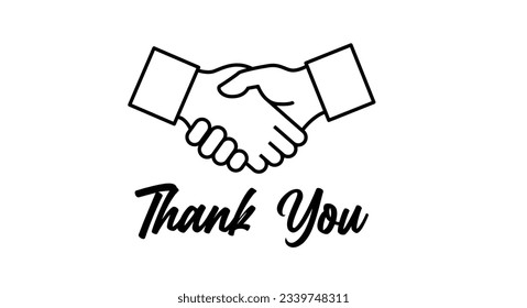 Handshake sign icon. Successful business symbol.Handwritten font of Thank you.