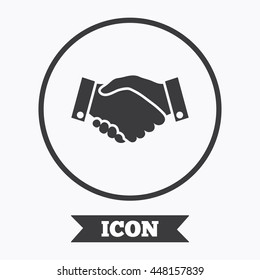 Handshake sign icon. Successful business symbol. Graphic design element. Flat symbol in circle button. Vector