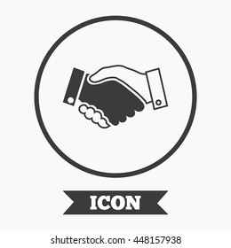 Handshake sign icon. Successful business symbol. Graphic design element. Flat symbol in circle button. Vector