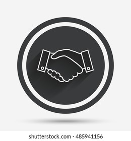 Handshake sign icon. Successful business symbol. Circle flat button with shadow and border. Vector