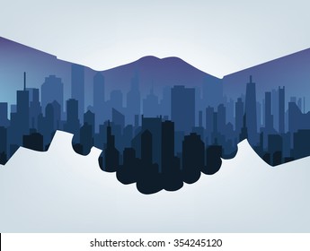 Handshake Silhouette. City Background