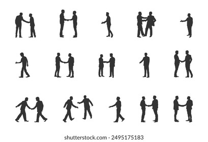 Handshake-Silhouette, Mann Handshake-Silhouette, Geschäftsmann Handshake-Silhouette, Handshake-Vektorgrafik-Set.