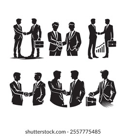 Handshake silhouette, Man handshake silhouette, Businessman handshake silhouette, Handshake vector set.
