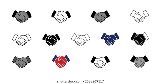 Handshake silhouette vector icon set. Set of black and white Handshake icons.  business handshake icon Silhouette and outline vector illustration on white background .