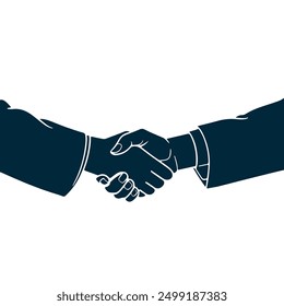 Handshake Silhouette Vector Illustration. Business Concept of Hands Minimal Art Drawing. Deal. Partnership Trendy Minimalist Illustration. Vector EPS 10