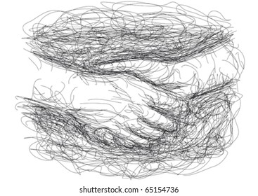 Handshake sketch drawing, vector illustration.