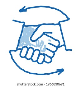 Handshake sketch icon vector. Hand drawn blue doodle line art Handshake sign. isolated symbol illustration