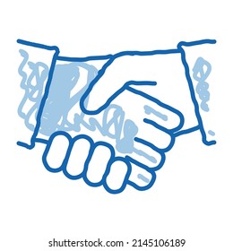 Vector de icono de esbozo de apretón de manos. Dibujo manual de la línea de doodle azul seña de apretón de manos. ilustración de símbolo aislado