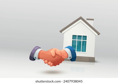 a handshake and small white house icon