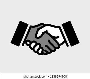 Handshake, solidarity symbol. Flat EPS 8 vector, isolated on white background. The hands can easily be colored independently of each other. Black and white version.