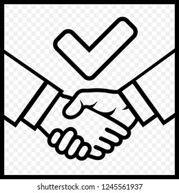 Handshake in Square with Check Mark Icon in Line Style Vector