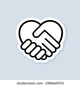 Handshake sticker. Heart symbol. Hand Shake with Heart shaped. Volunteering icon. Charity or give love icon. Vector on isolated background. EPS 10.