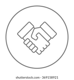 Handshake and successful real estate transaction line icon.