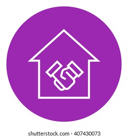 Handshake and successful real estate transaction line icon.