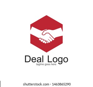 handshake symbol of deal and cooperation vector logo design template inside a hexagon shape