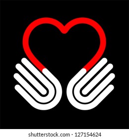 Handshake symbol forming a love heart. Business partnership together concept. Give icon, vector