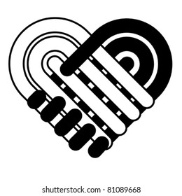 Handshake symbol forming a love heart. Business partnership, together, volunteering  and helping concept. Give icon Isolated on white. Vector