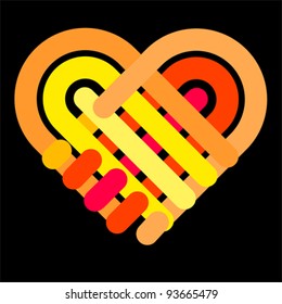 Handshake symbol forming a love heart. Business partnership, together, volunteering  and helping concept. Give icon 