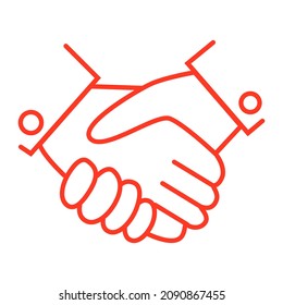 Handshake symbol. Two hands shake each other. Simple orange outline vector icon with thin lines