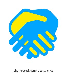Handshake-Symbol in den Farben Gelb und Blau.