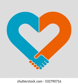 Handshake sympathy icon, heart shape, vector illustration