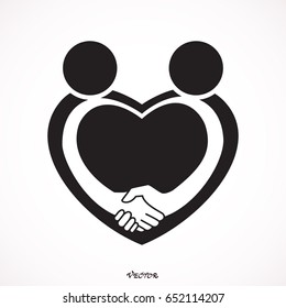 Handshake Sympathy Icon, Love And Friendship Concept