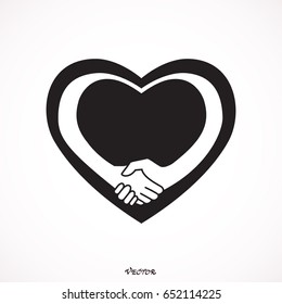 Handshake sympathy icon, love and friendship concept