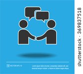 Handshake and talk Icon on blue background. Businessmen handshake and talk Symbol. Vector illustration EPS 10.