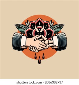 handshake tattoo illustration vector design