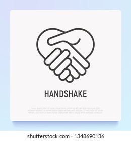 Handshake thin line icon. Modern vector illustration of agreement, contract, cooperation.
